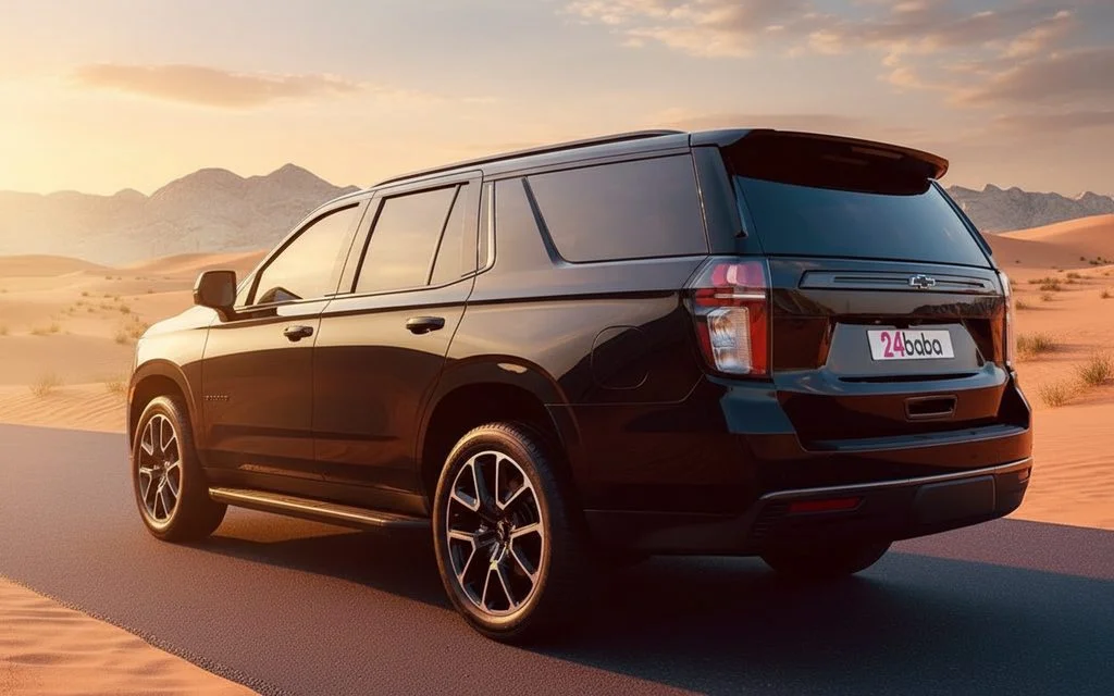 Chevrolet Tahoe 2024 Black rear view showing taillights – rental in Dubai