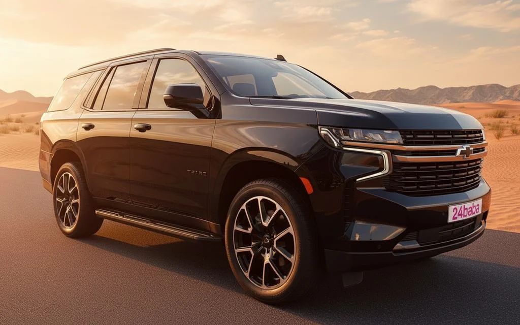 Chevrolet Tahoe 2024 Black front view with headlights – rental in Dubai