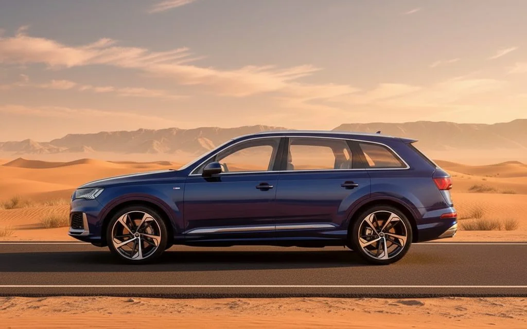 Audi Q7 2024 Blue side profile – rental in Dubai