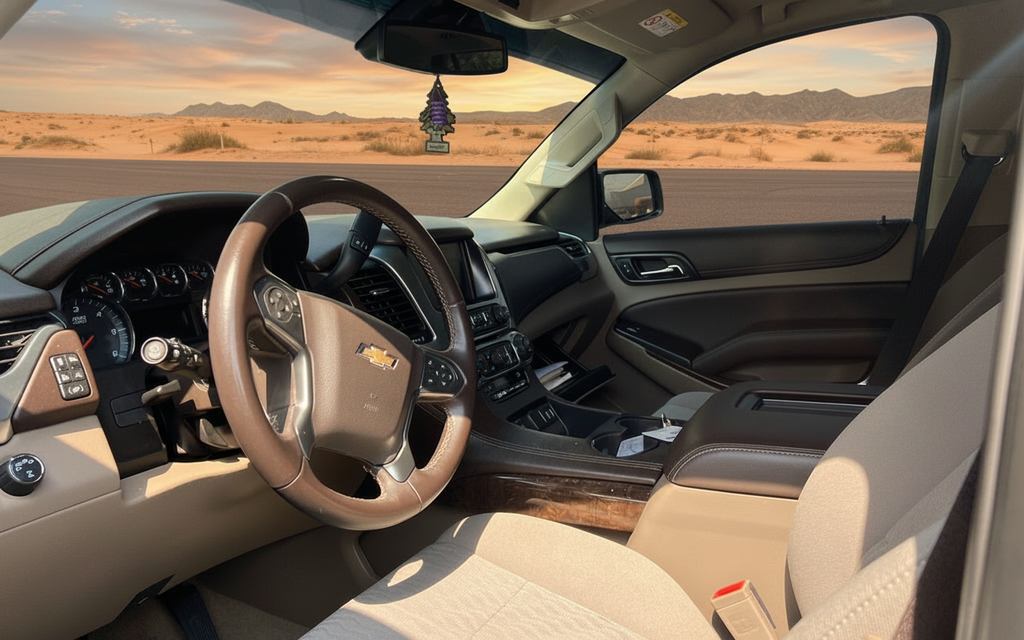 Chevrolet Tahoe 2025 interior view showing trim – rental in Dubai