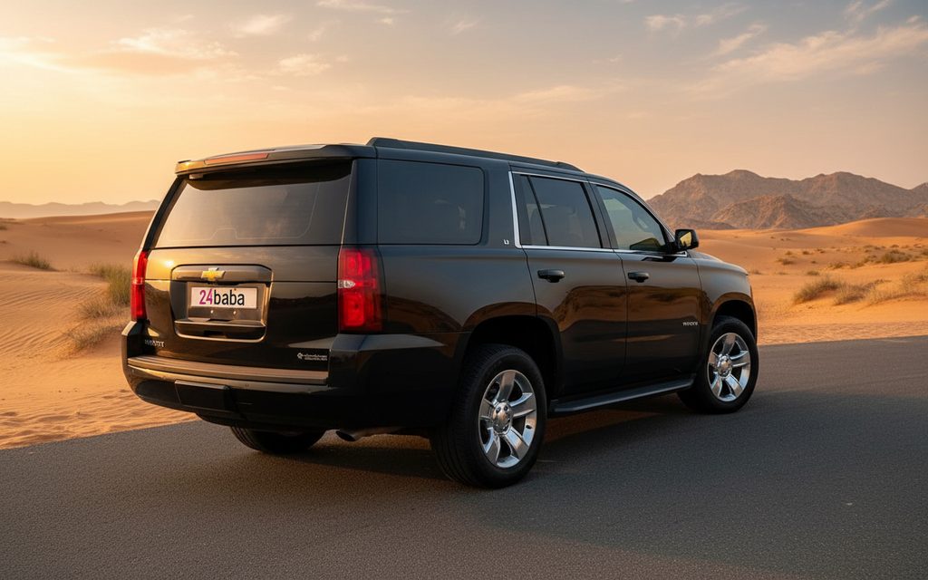 Chevrolet Tahoe 2025 Black rear view showing taillights – rental in Dubai