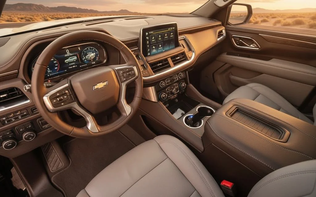 Chevrolet Tahoe 2025 interior view showing trim – rental in Dubai