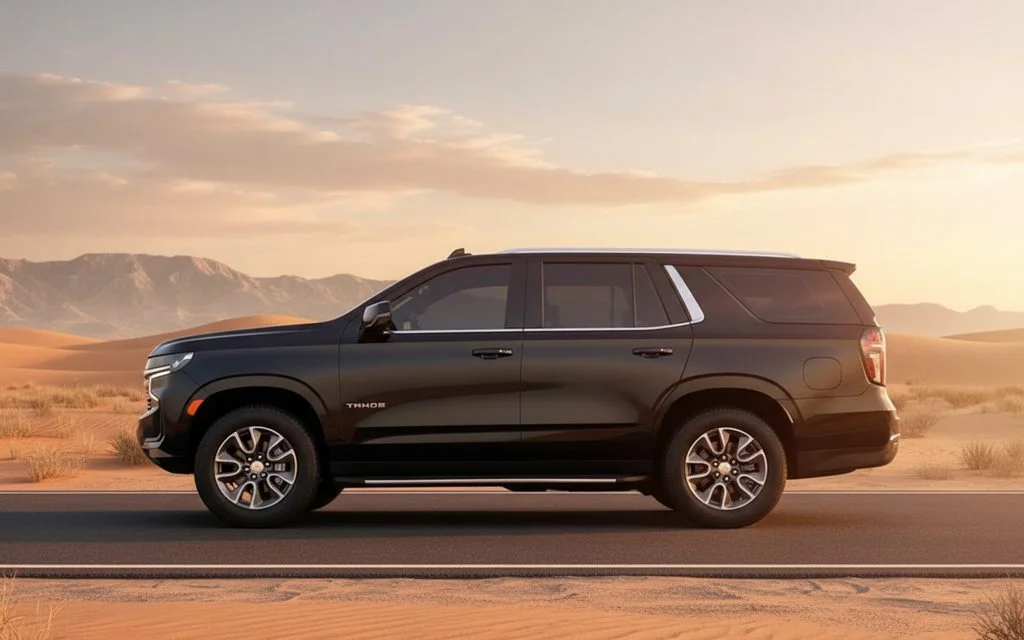 Chevrolet Tahoe 2025 Black side profile – rental in Dubai