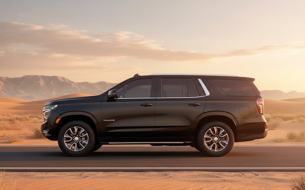 Chevrolet Tahoe 2025 Black side profile – rental in Dubai
