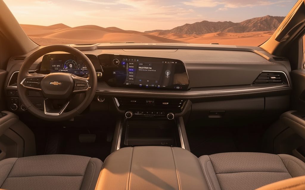 Chevrolet Tahoe 2026 interior view showing trim – rental in Dubai