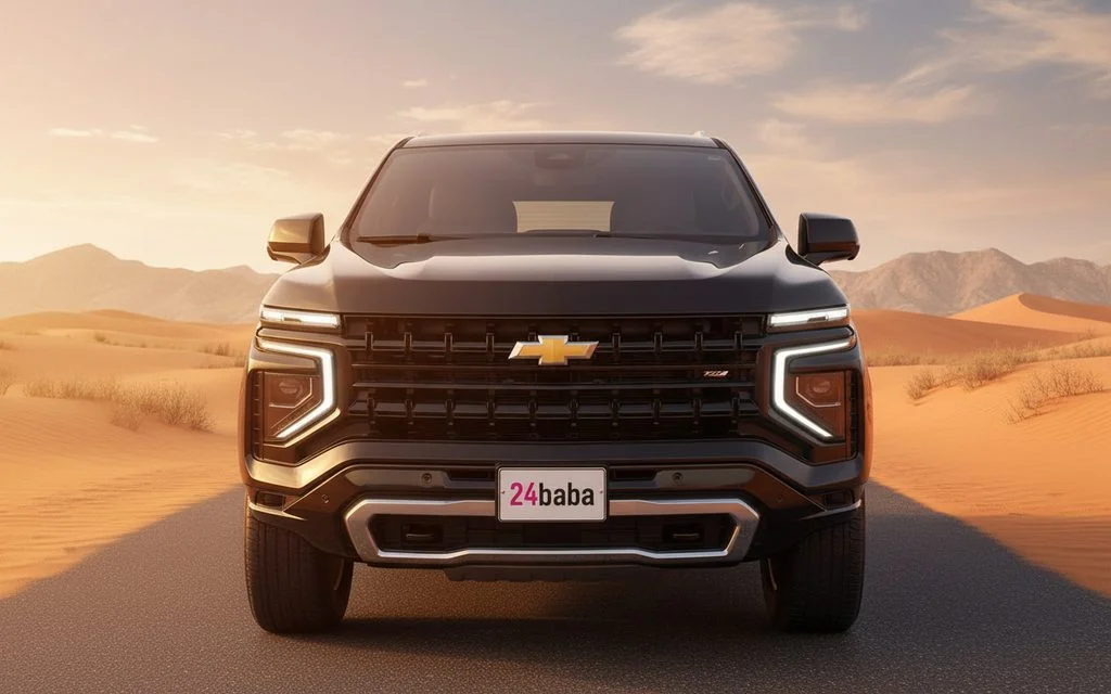 Chevrolet Tahoe 2026 Black front view with headlights – rental in Dubai
