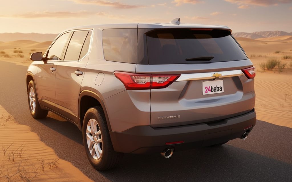 Chevrolet Traverse 2021 Grey rear view showing taillights – rental in Dubai