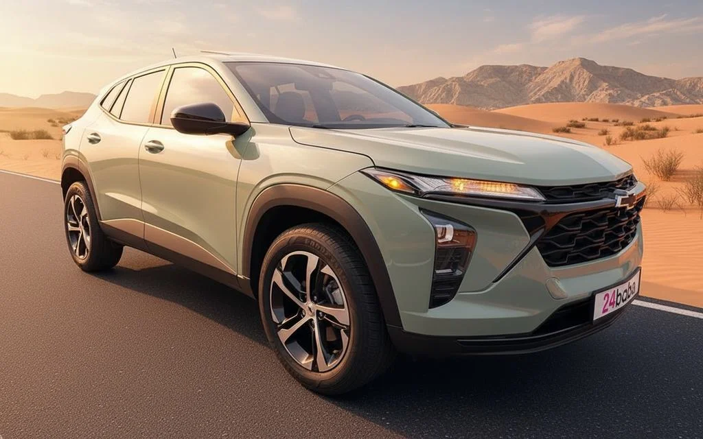 Chevrolet Trax 2025 Green front view with headlights – rental in Dubai