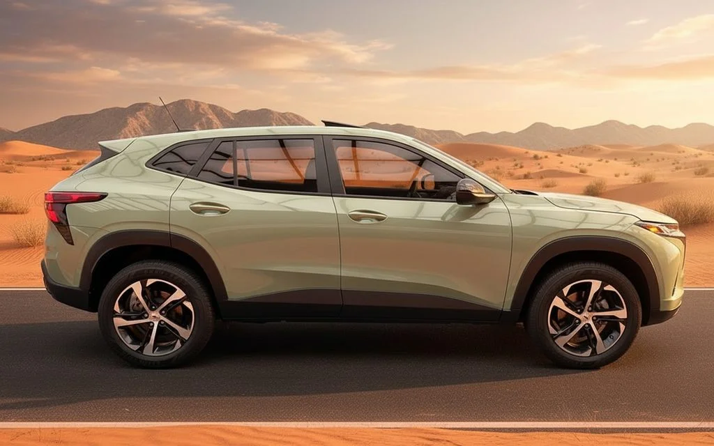 Chevrolet Trax 2025 Green side profile – rental in Dubai