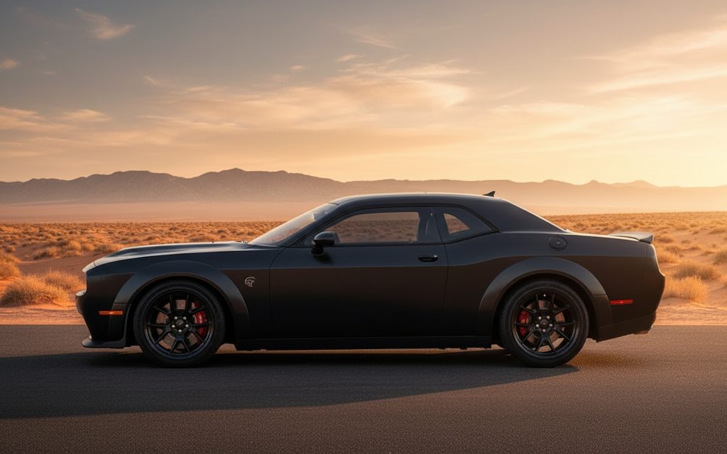 Dodge Challenger 2022 Black side profile – rental in Dubai