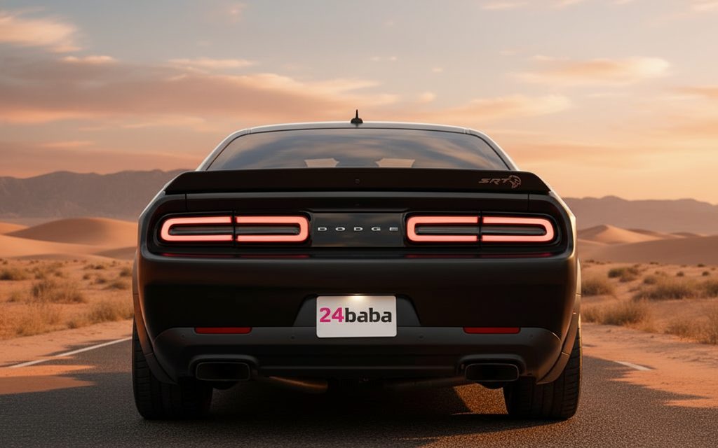 Dodge Challenger 2022 Black rear view showing taillights – rental in Dubai