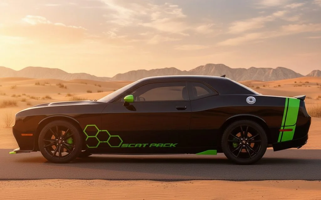 Dodge Challenger 2025 Black side profile – rental in Dubai