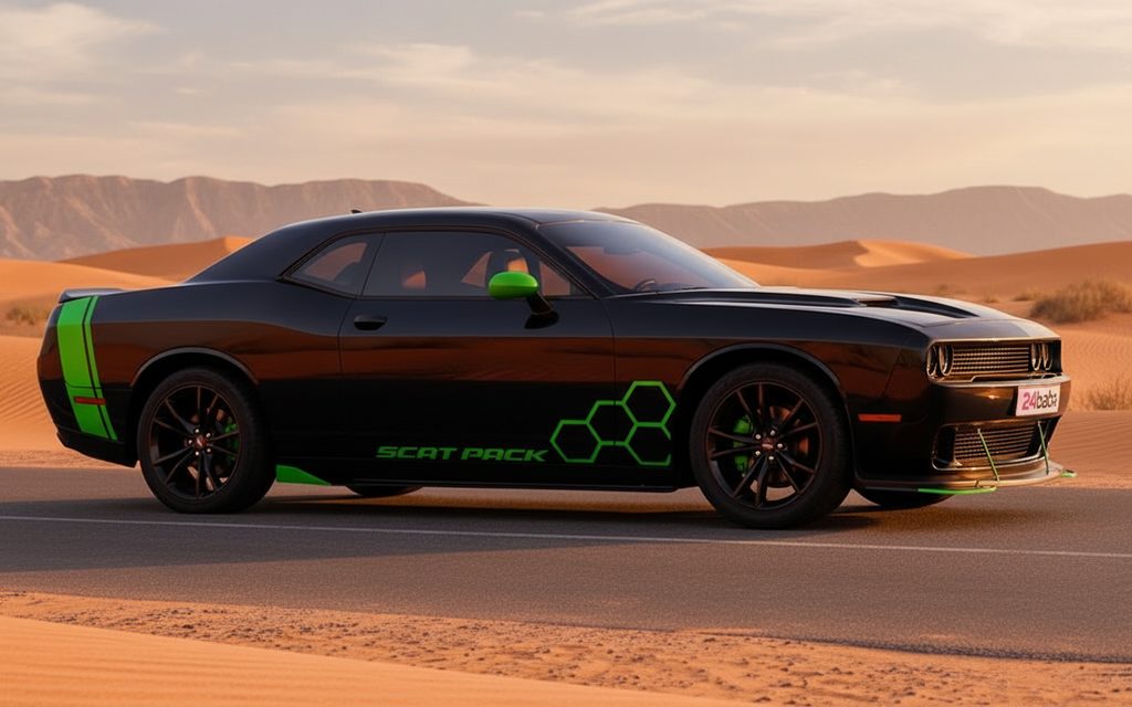 Dodge Challenger 2025 Black side profile – rental in Dubai