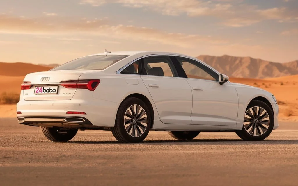 Audi A6 2022 White rear view showing taillights