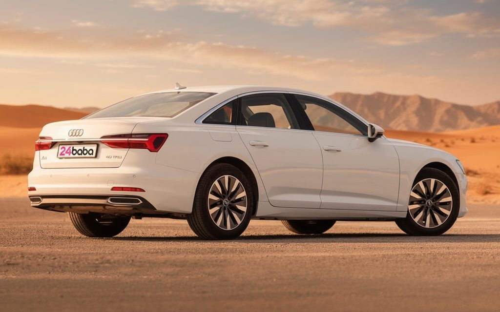 Audi A6 2022 White rear view showing taillights