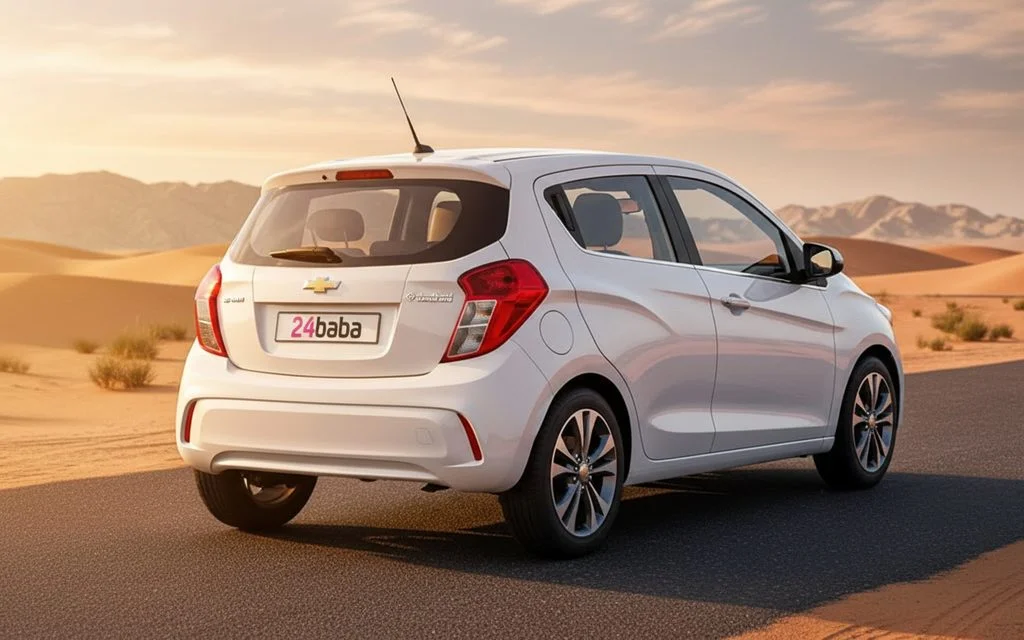 Chevrolet Spark 2020 White rear view showing taillights – rental in Dubai