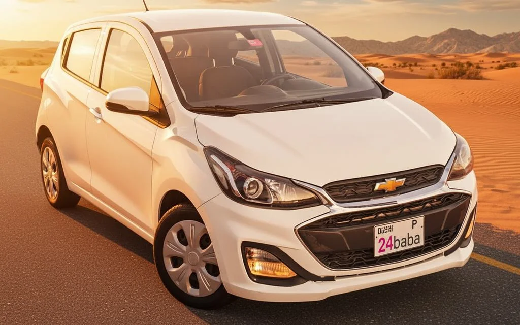 Chevrolet Spark 2020 White front view with headlights – rental in Dubai