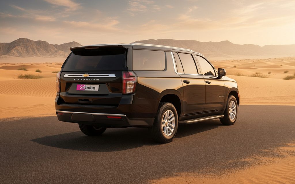 Chevrolet Suburban 2021 Black rear view showing taillights – rental in Dubai