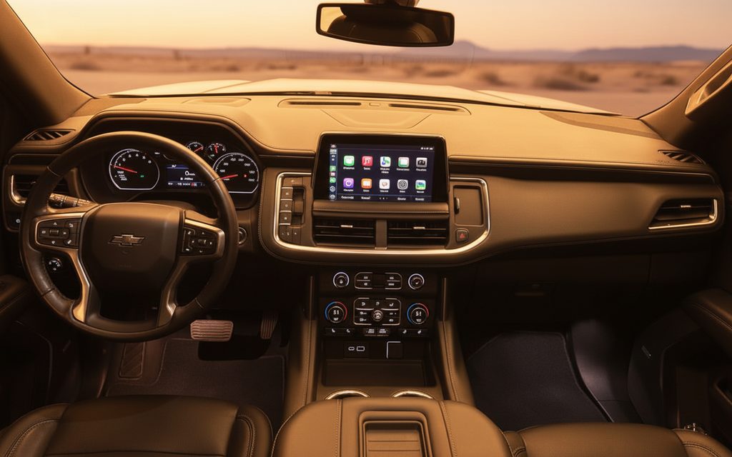 Chevrolet Suburban 2023 interior view showing trim – rental in Dubai