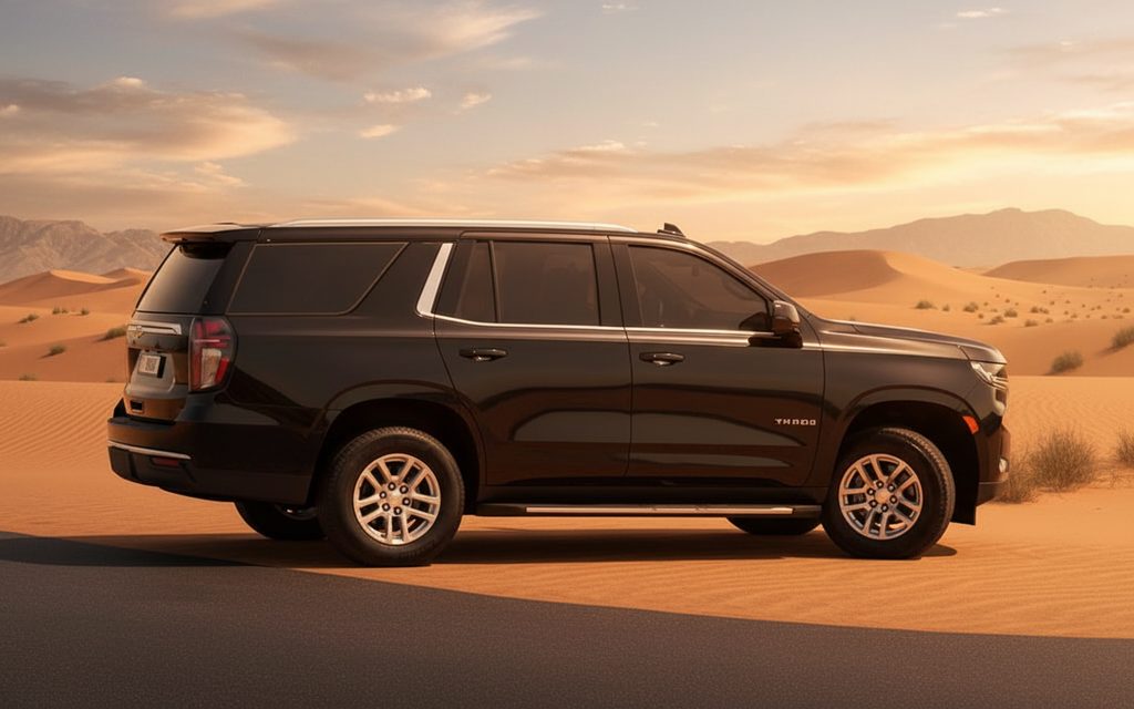 Chevrolet Tahoe 2021 Black side profile – rental in Dubai