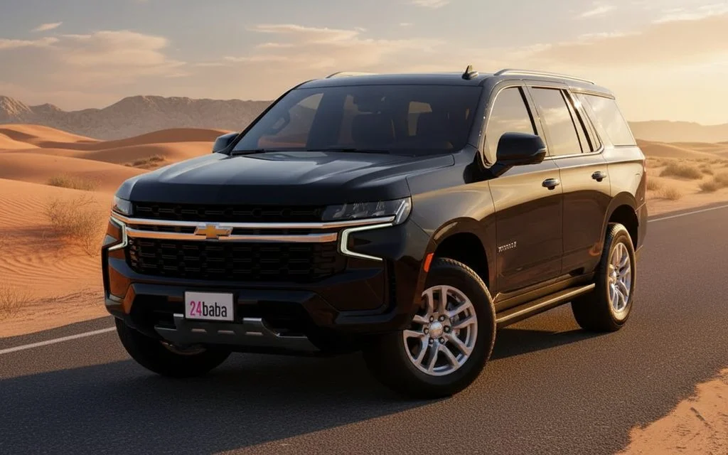 Chevrolet Tahoe 2021 Black front view with headlights – rental in Dubai