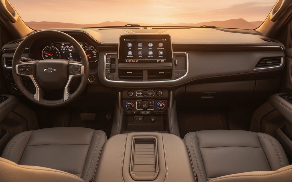 Chevrolet Tahoe 2023 interior view showing trim – rental in Dubai