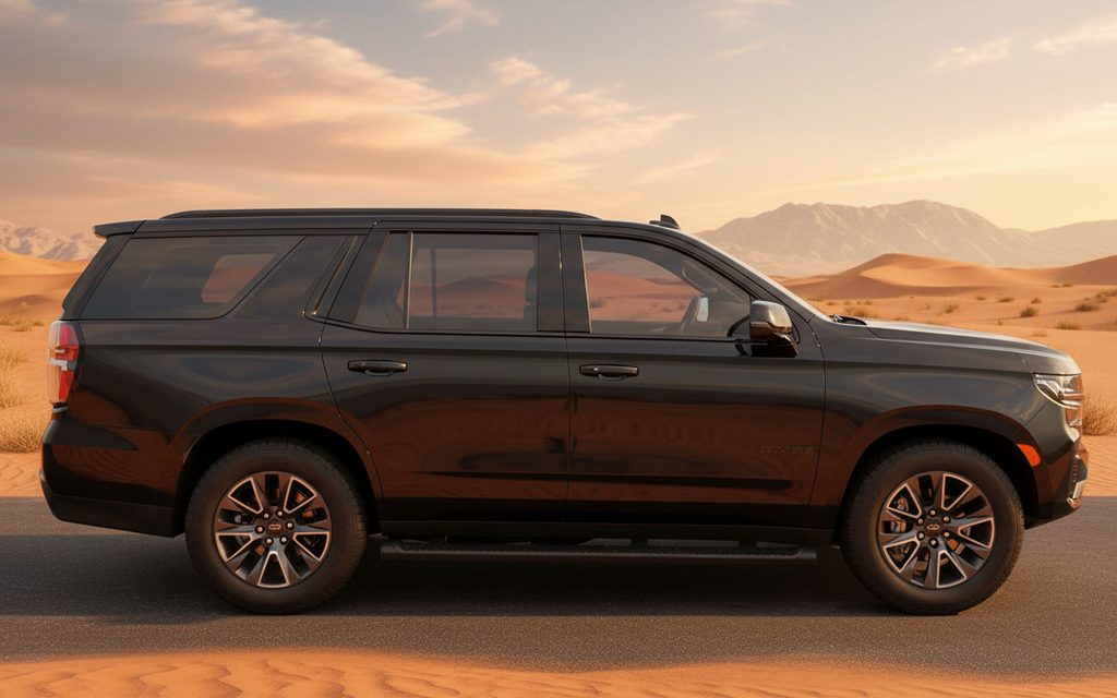 Chevrolet Tahoe 2023 Black side profile – rental in Dubai