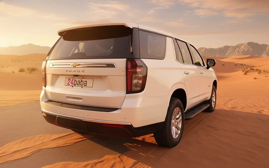 Chevrolet Tahoe 2021 White rear view showing taillights – rental in Dubai