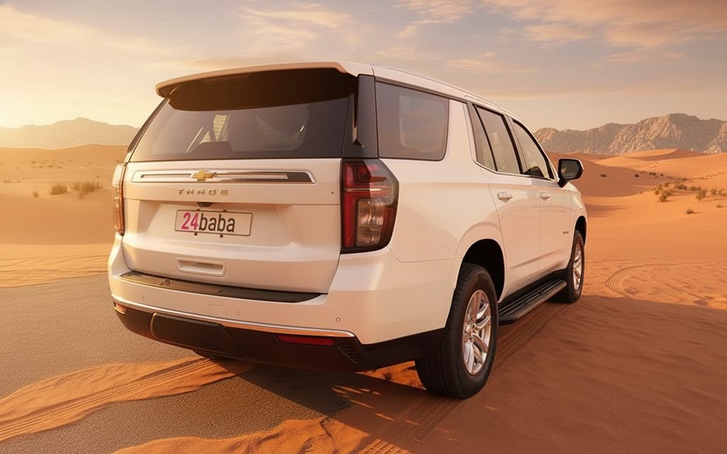Chevrolet Tahoe 2021 White rear view showing taillights – rental in Dubai
