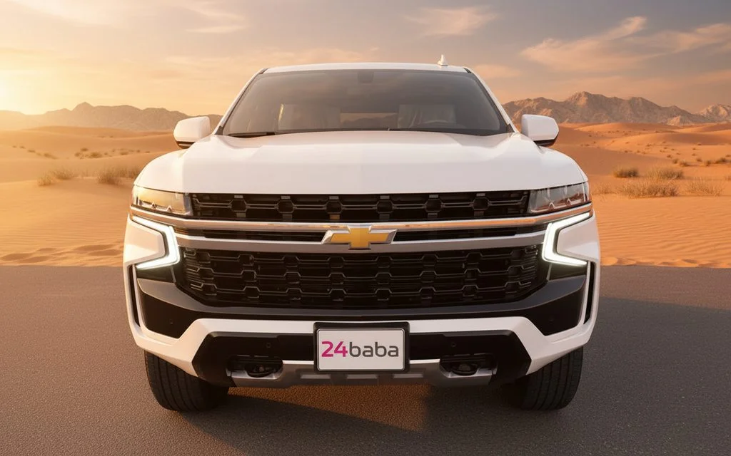 Chevrolet Tahoe 2021 White front view with headlights – rental in Dubai