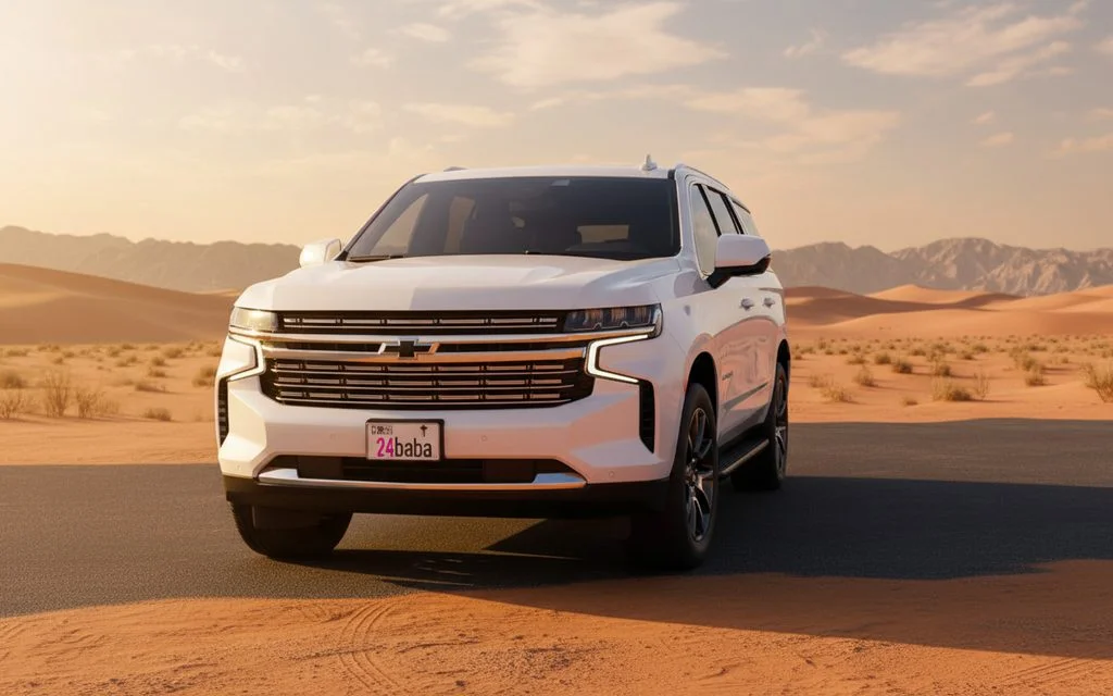 Chevrolet Tahoe 2023 White front view with headlights – rental in Dubai