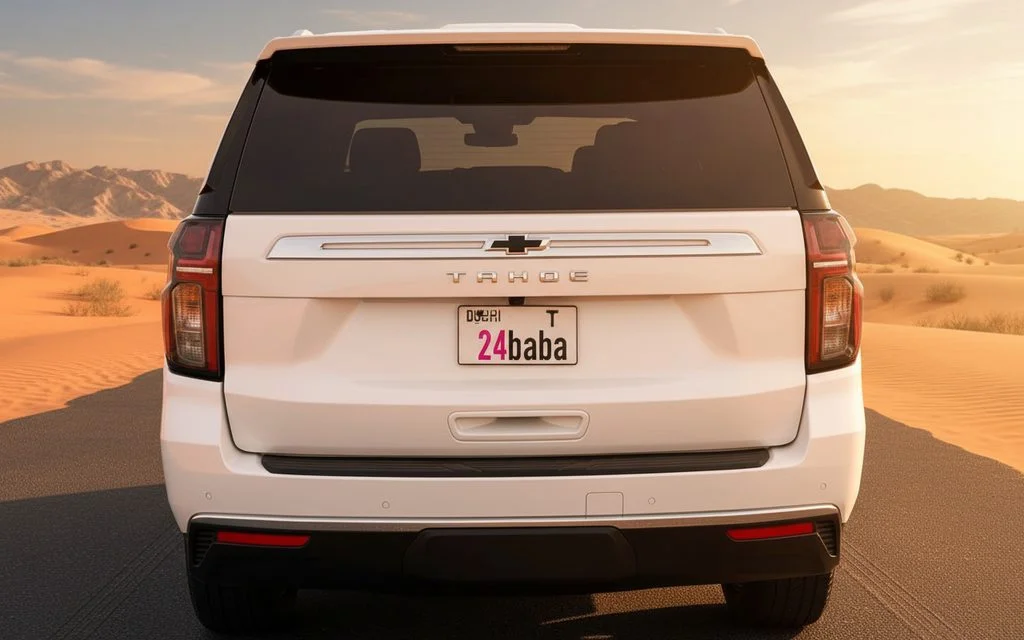 Chevrolet Tahoe 2023 White rear view showing taillights – rental in Dubai