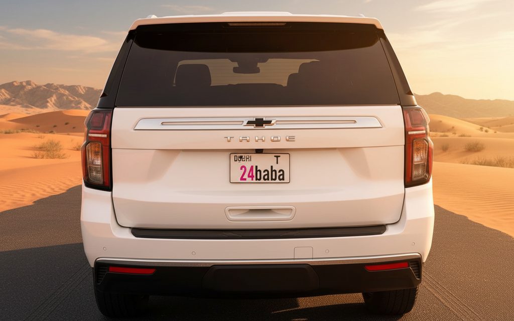 Chevrolet Tahoe 2023 White rear view showing taillights – rental in Dubai