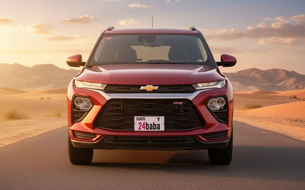 Chevrolet Trailblazer 2022 Red front view with headlights – rental in Dubai