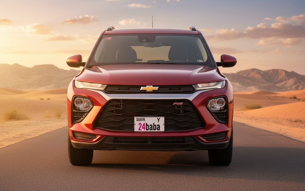 Chevrolet Trailblazer 2022 Red front view with headlights – rental in Dubai