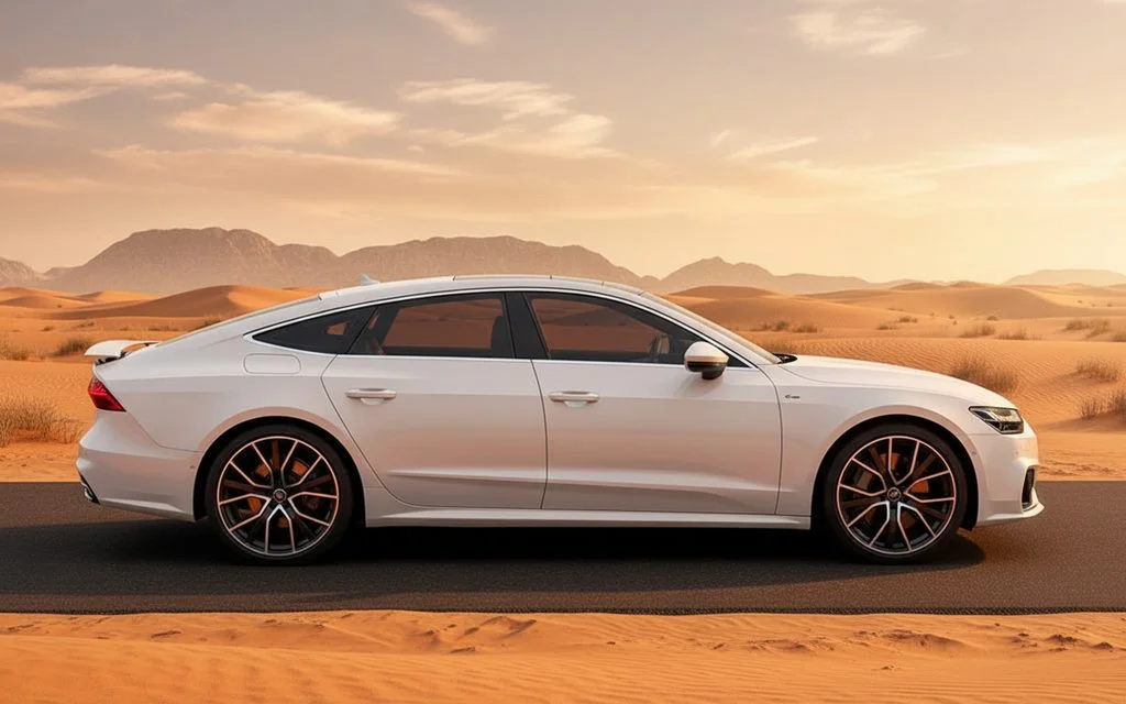 Audi A7 2023 White side profile – rental in Dubai