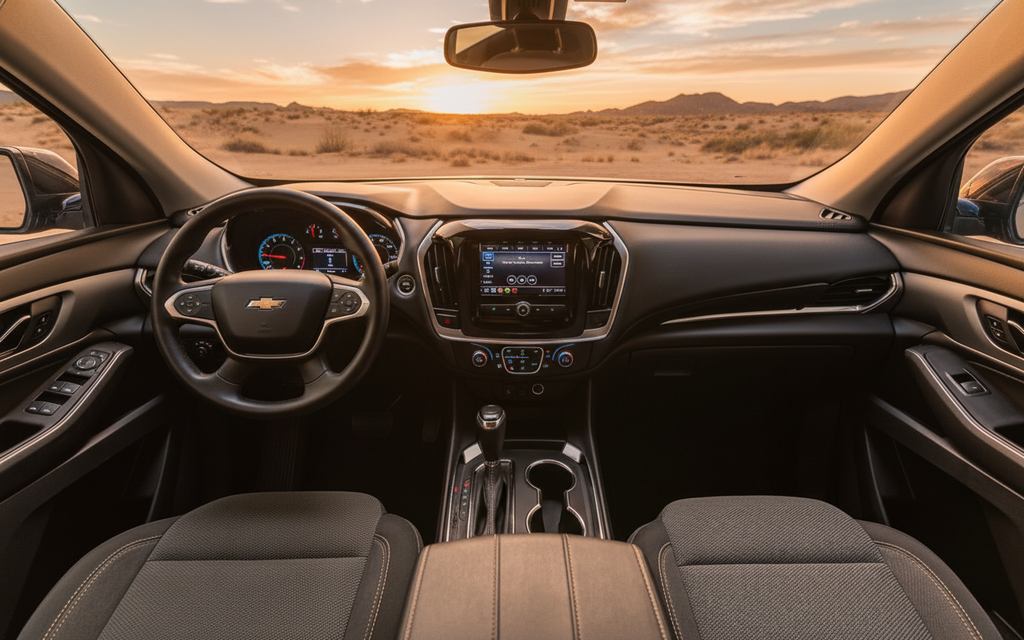 Chevrolet Traverse 2020 interior view showing trim – rental in Dubai