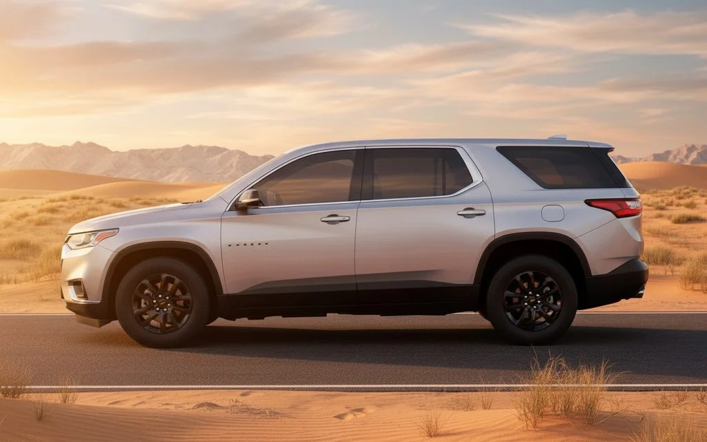 Chevrolet Traverse 2020 Silver side profile – rental in Dubai