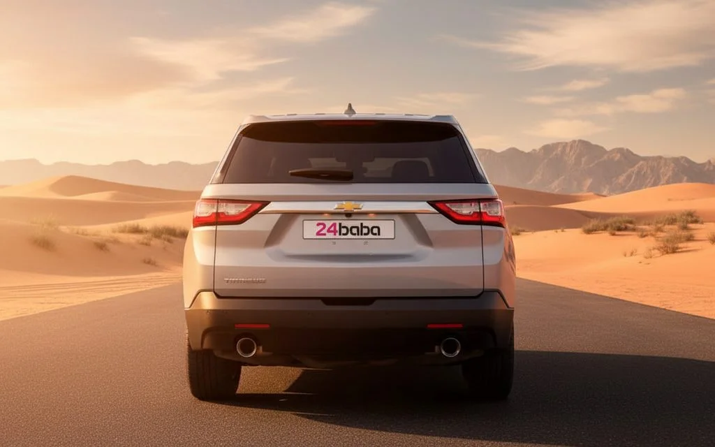 Chevrolet Traverse 2020 Silver rear view showing taillights – rental in Dubai