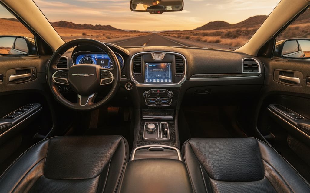 Chrysler 300 2025 interior view showing trim – rental in Dubai