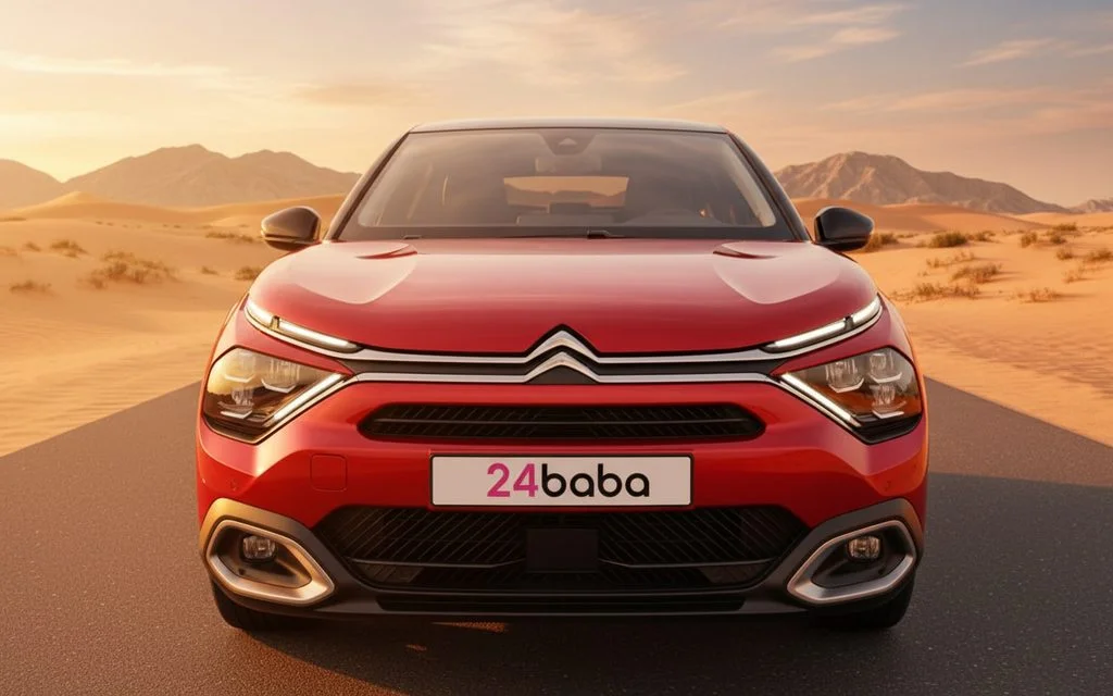 Citroen C4 2022 Red front view with headlights – rental in Dubai