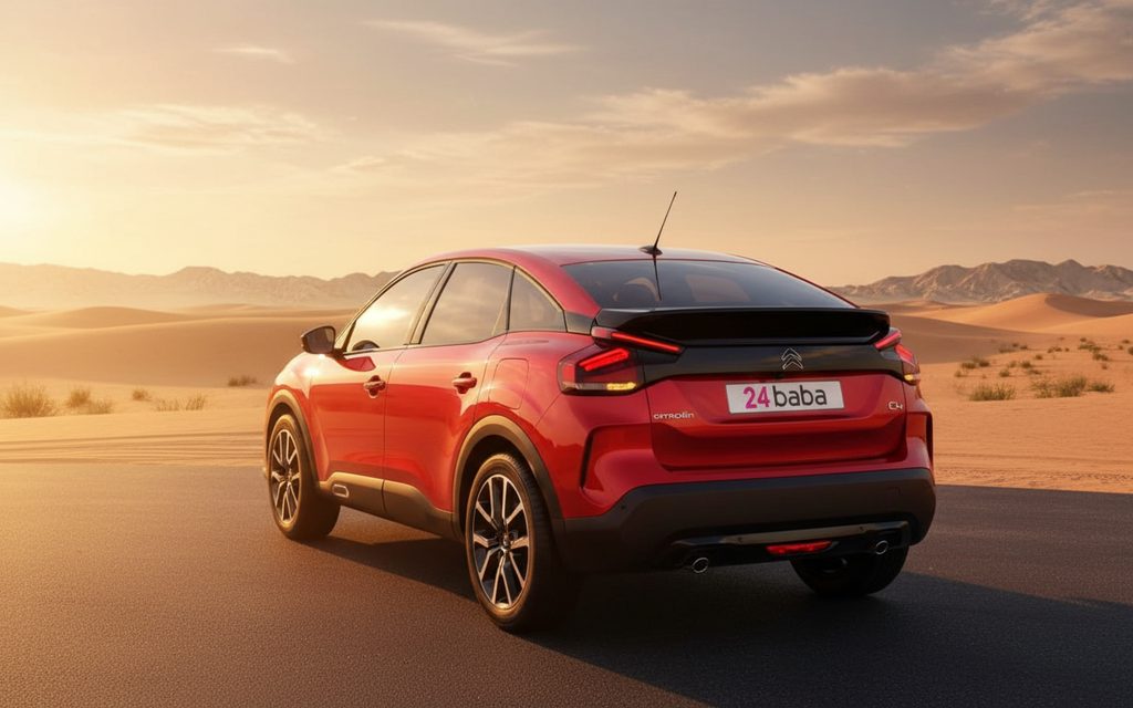 Citroen C4 2022 Red rear view showing taillights – rental in Dubai