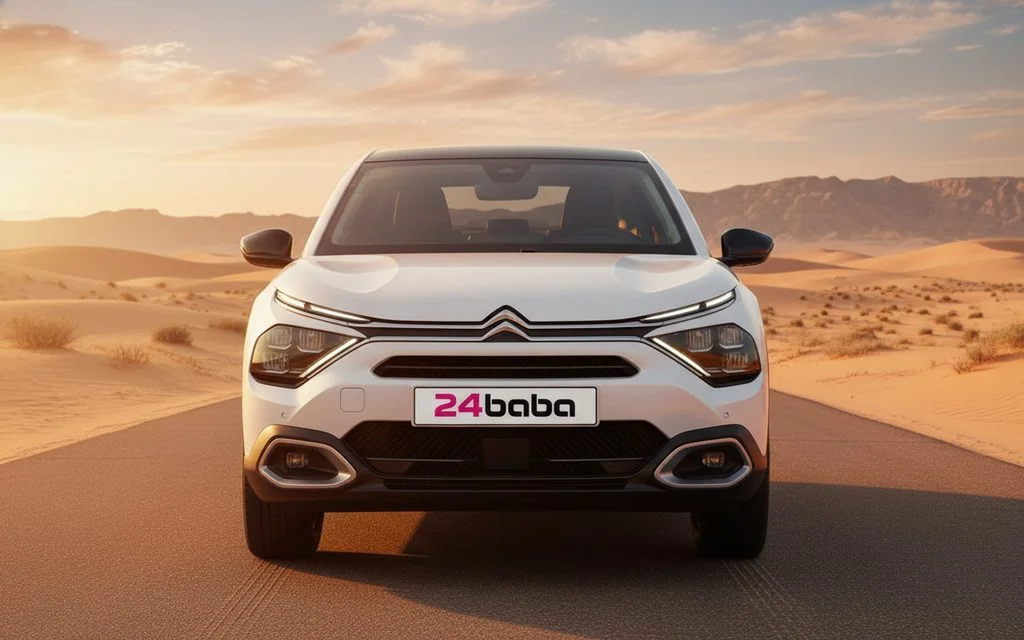 Citroen C4 2025 White front view with headlights – rental in Dubai