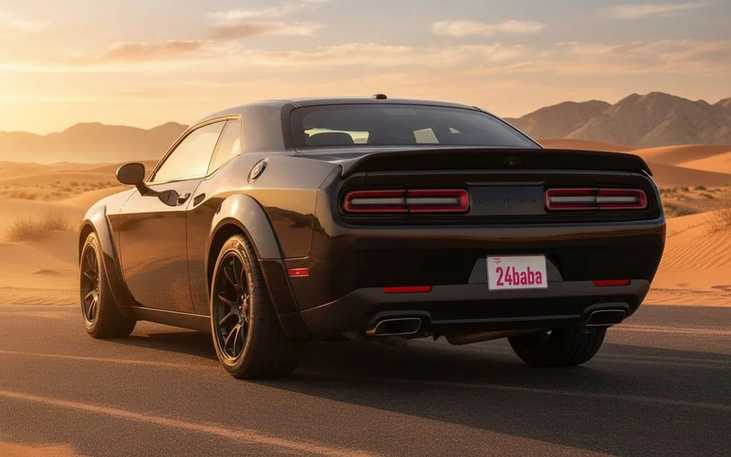 Dodge Challenger 2021 Black rear view showing taillights – rental in Dubai