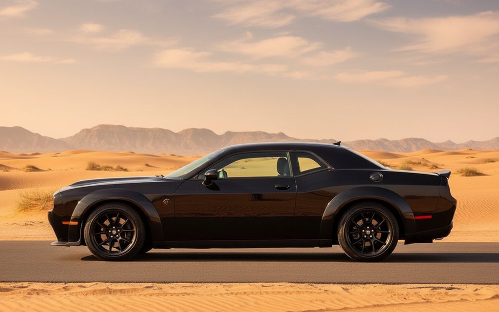 Dodge Challenger 2021 Black side profile – rental in Dubai