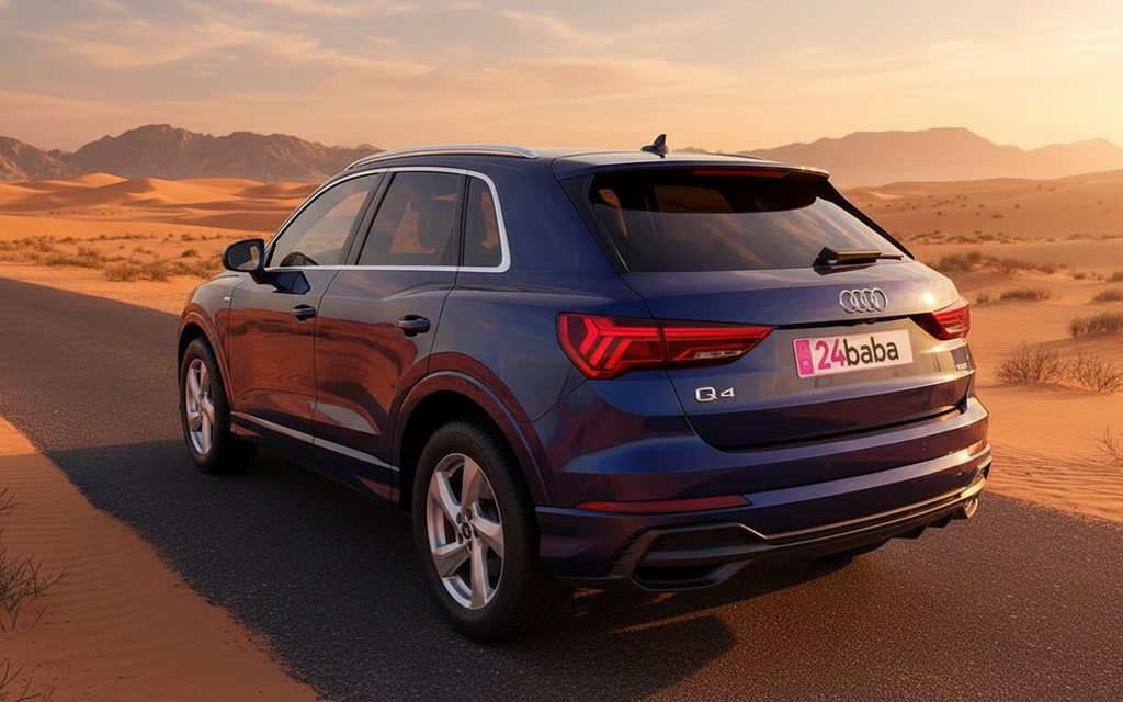 Audi Q3 2022 Blue rear view showing taillights – rental in Dubai