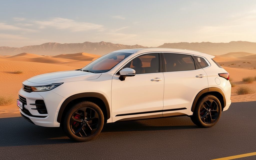 Exeed Lx 2024 White side profile – rental in Dubai