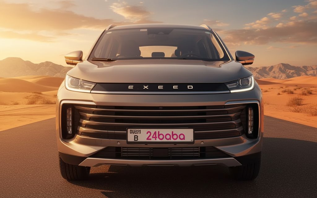 Exeed Txl 2025 Grey front view with headlights – rental in Dubai