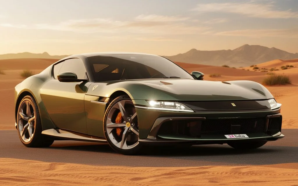 Ferrari 12Cilindri 2023 Green front view with headlights – rental in Dubai