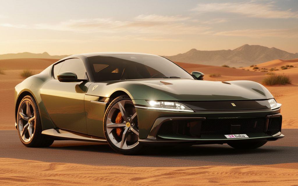 Ferrari 12Cilindri 2023 Green front view with headlights – rental in Dubai